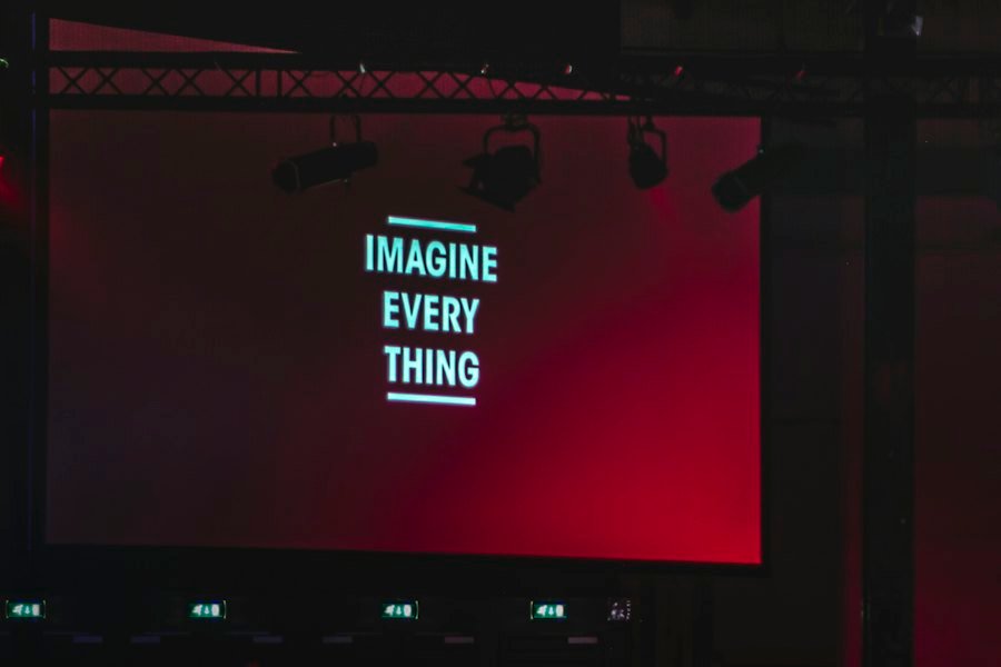 Stage screen and lighting at a corporate event